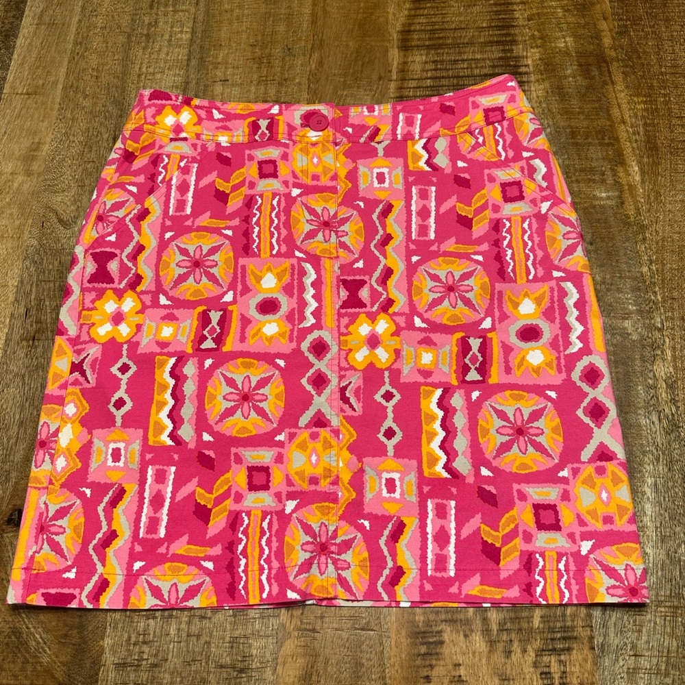 New York & Company Pink Geometric Floral Mini Skirt